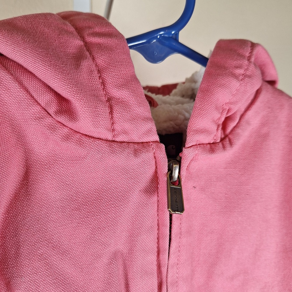 Carhartt Girls Toddler Pink Canvas Sherpa Hooded Coat 3T OJ95667G - Picture 3 of 6